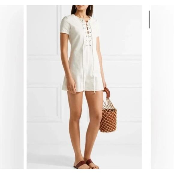 Staud x Solid & Striped White Lace Up Romper - Picture 2 of 9
